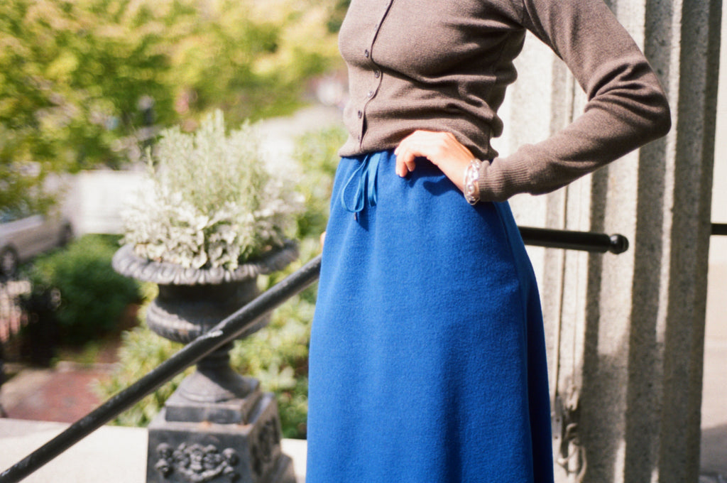 AURALEE Fulled Wool Skirt in Royal Blue