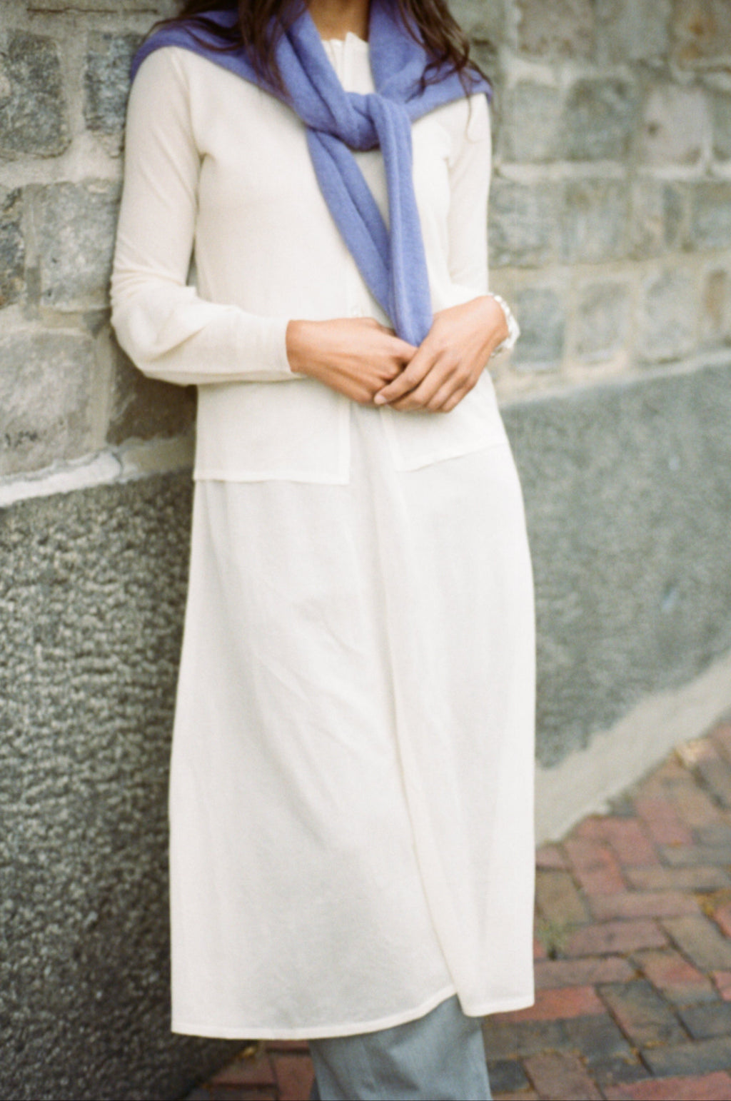AURALEE Sheer Silk Knit Dress in Ivory