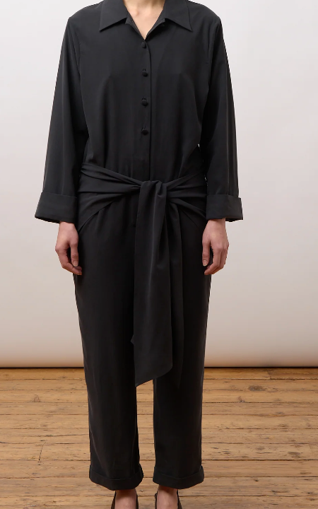 CAWLEY STUDIOS Sandwashed Silk Claudia Jumpsuit in Black