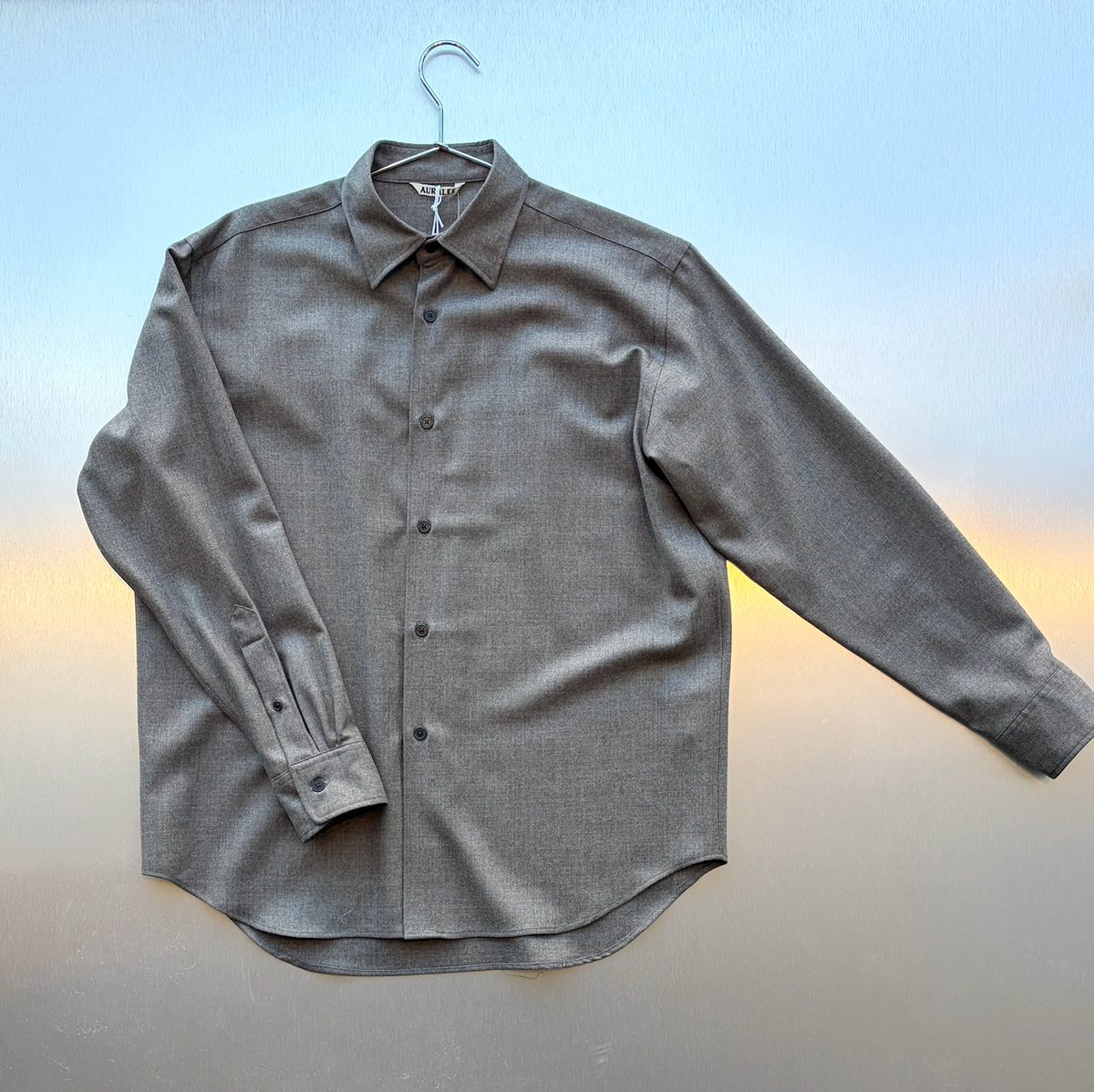 AURALEE Super Light Wool Shirt in Top Brown