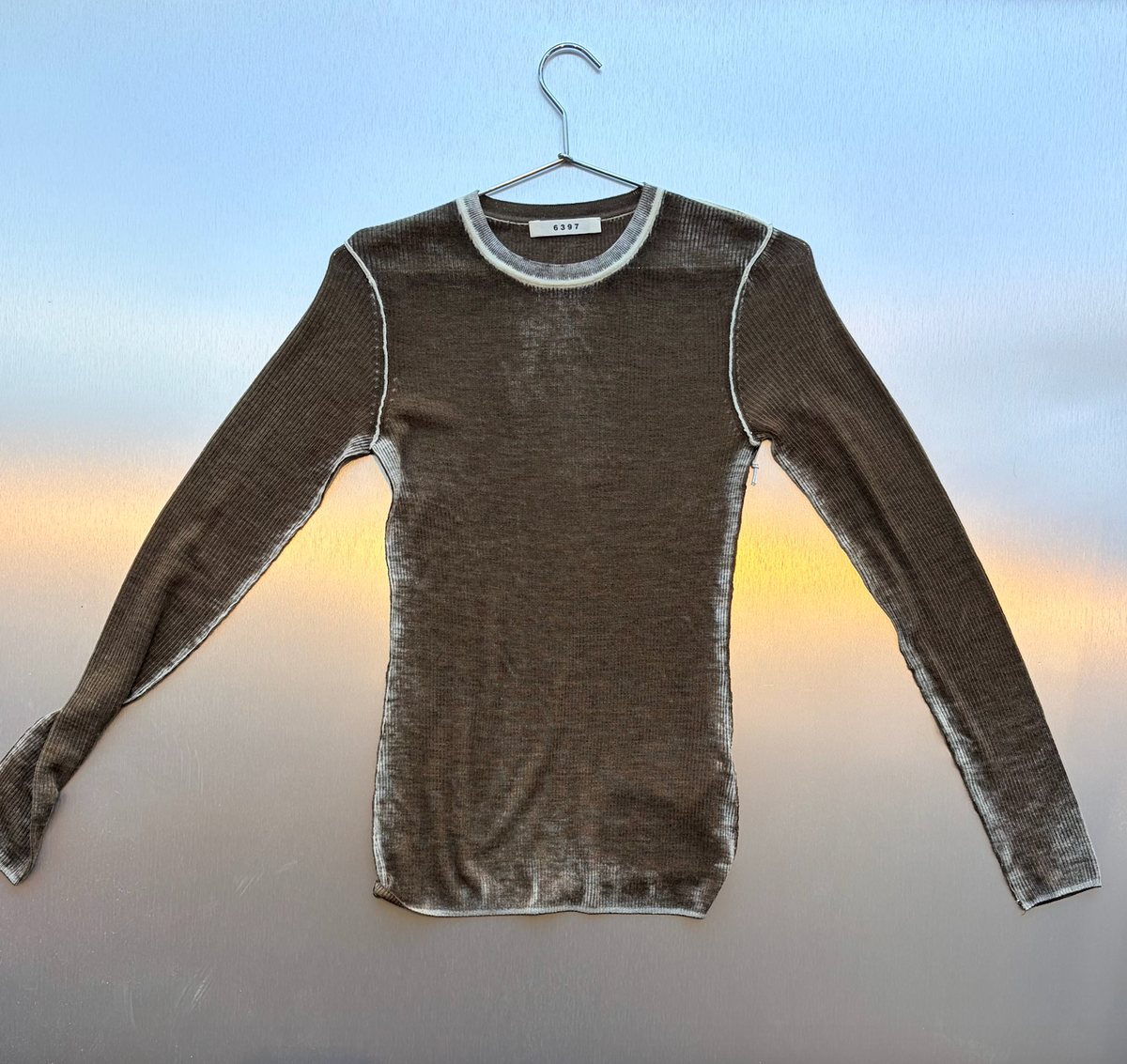 6397 Printed Rib Mockneck in Caper