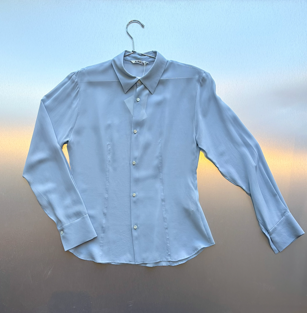 AURALEE Airy Silk Georgette Shirt in Light Blue