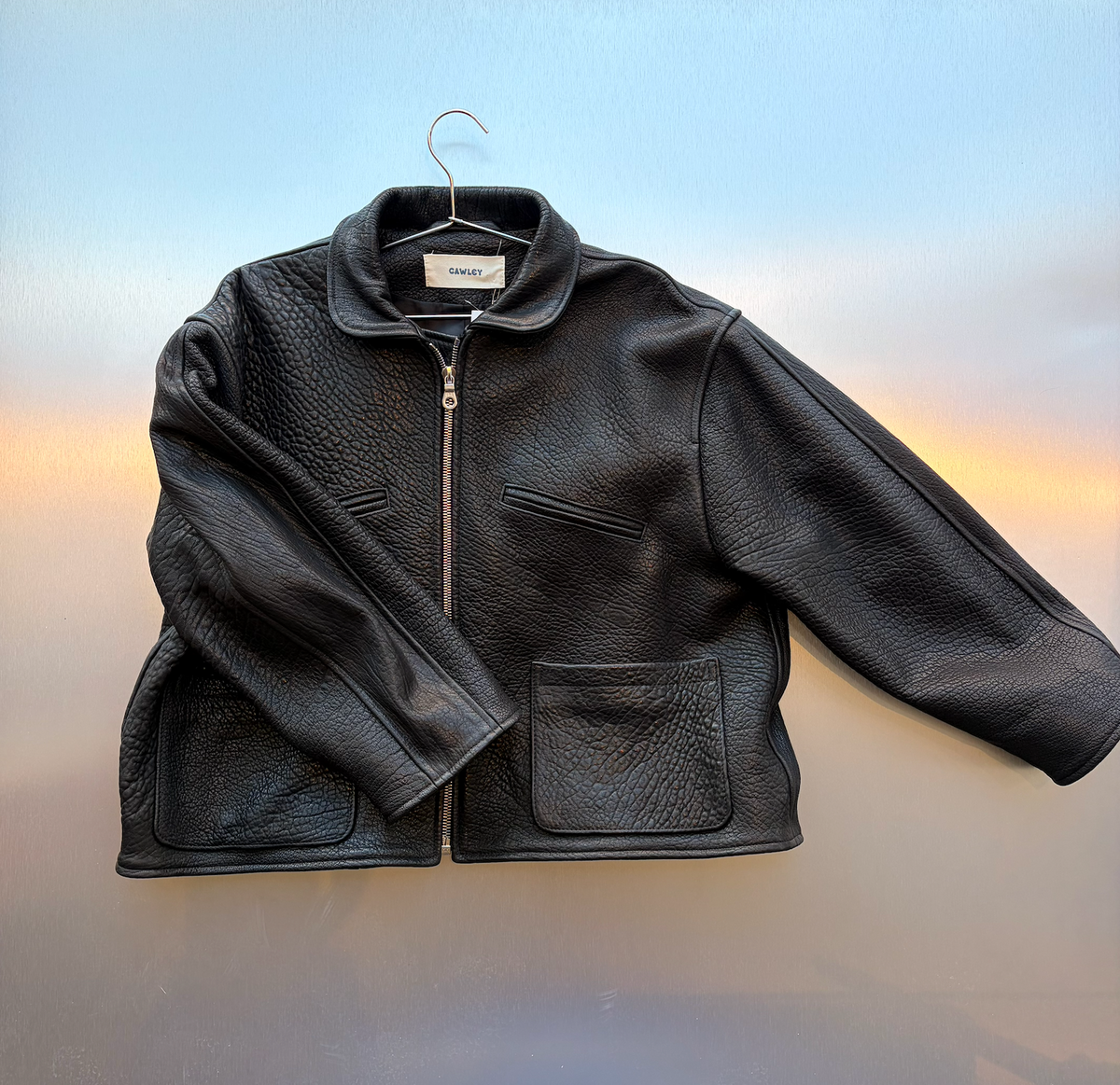 CAWLEY STUDIOS Stretch Wrinkle Leather Flying Jacket in Liquorice