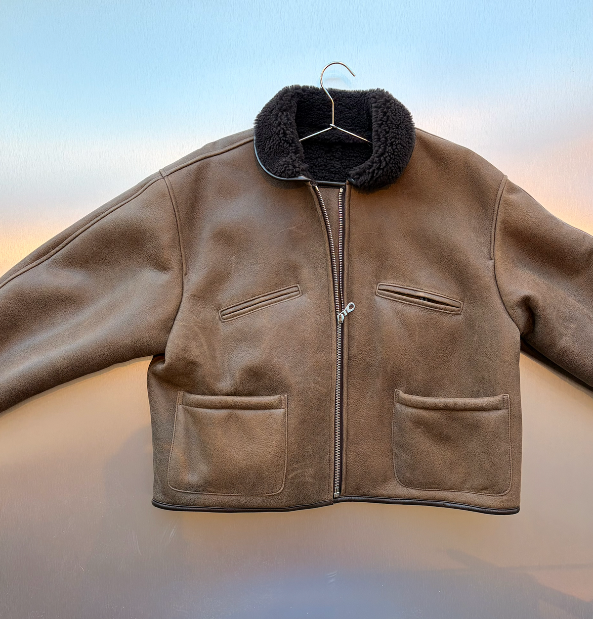 CAWLEY STUDIOS Antique Aviator Flying Jacket in Chocolate Brown