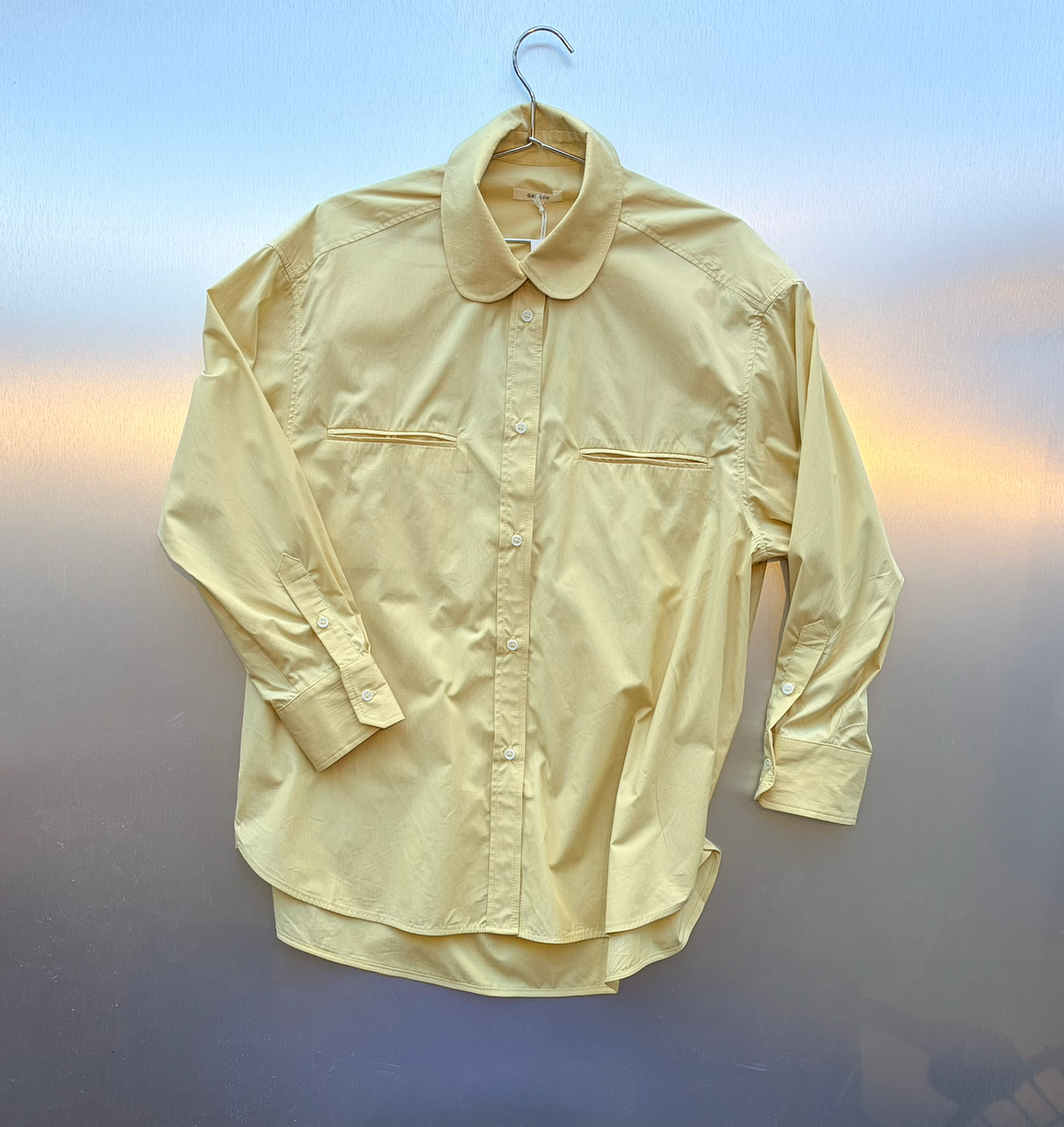 CAWLEY STUDIOS Japanese Striped Cotton Phoebe Shirt in Butter Stripe