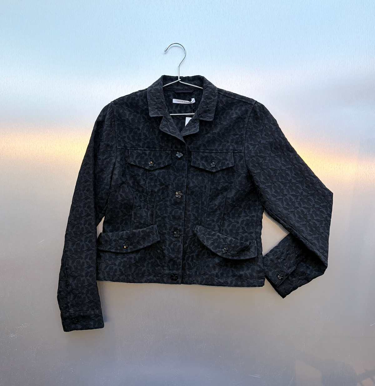 CECILIE BAHNSEN Clover Begonia-Jacquard Fitted Jacket in Black.