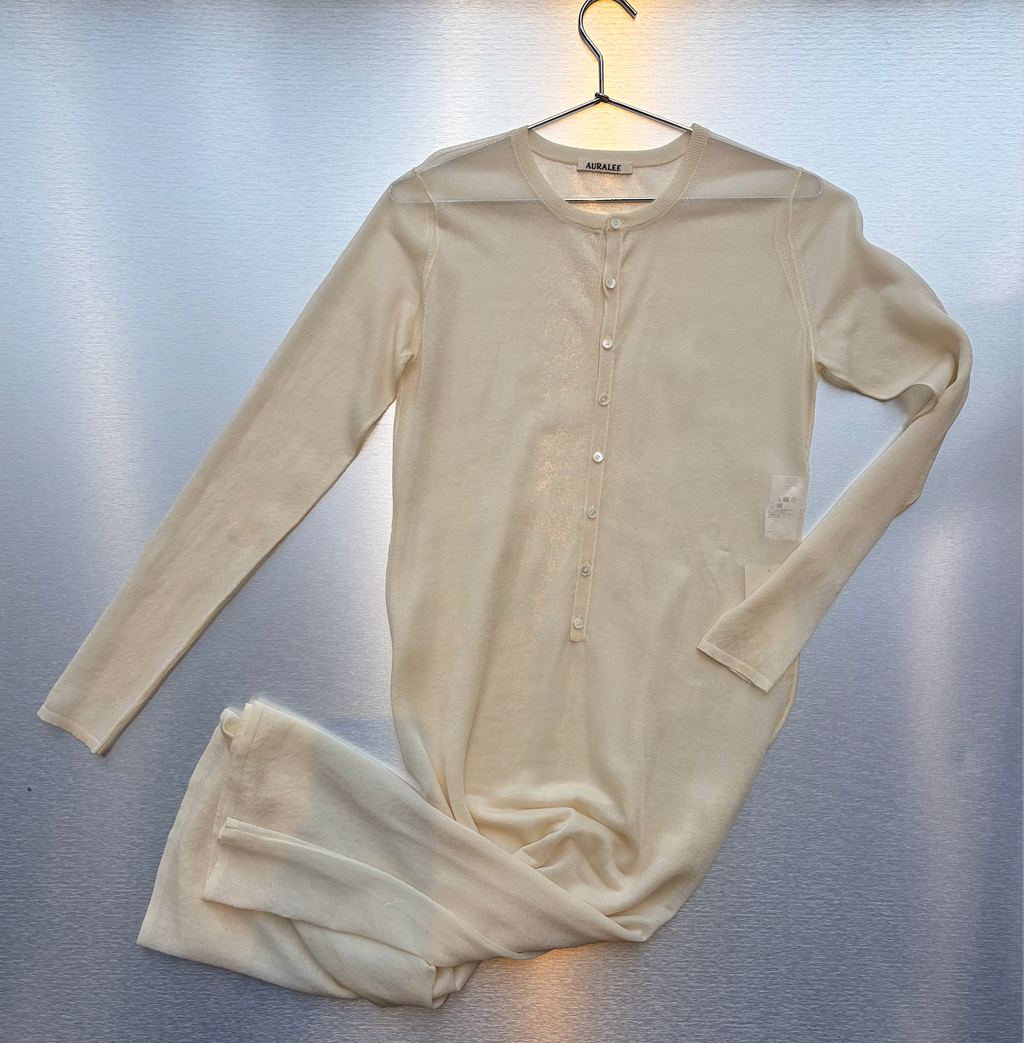 AURALEE Sheer Silk Knit Dress in Ivory