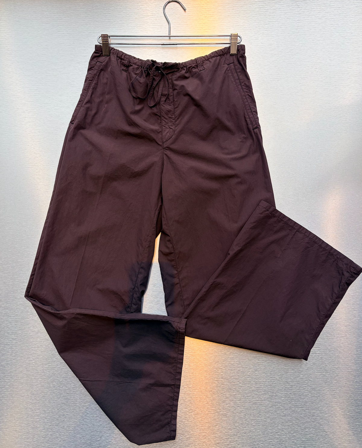 AURALEE Garment Dyed Finx Shuttle Weather Drawstring Pants in Dark Brown