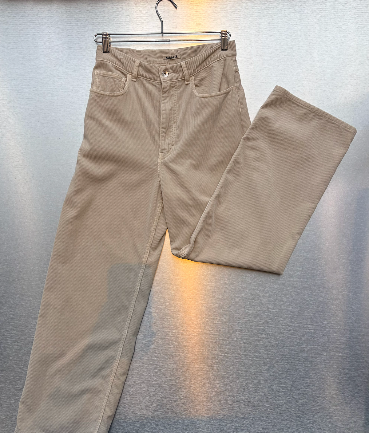 AURALEE Garment Dyed Finx Corduroy Wide Pants in Light Khaki