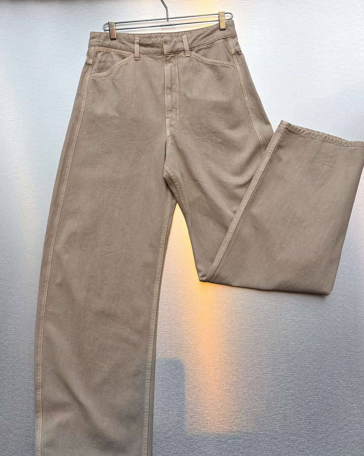 LEMAIRE High Waisted Curved Pants in Moonstone