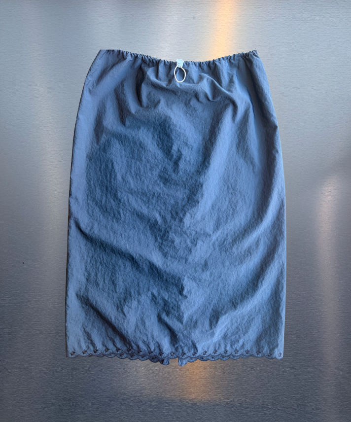 CECILIE BAHNSEN Bria Skirt in Navy Embroidered Taffeta